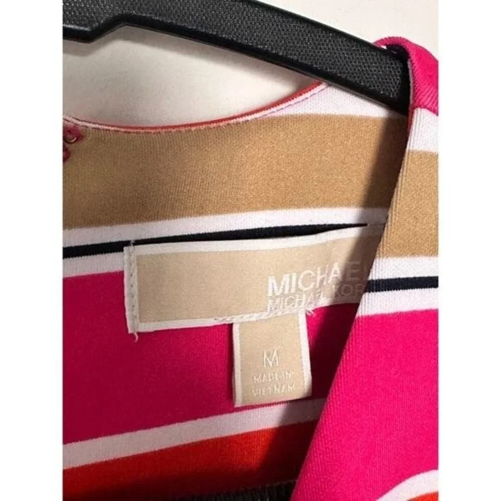 Michael Kors Womens Pink Striped Sleeveless A-Line Fit‎ & Flare Dress Size M